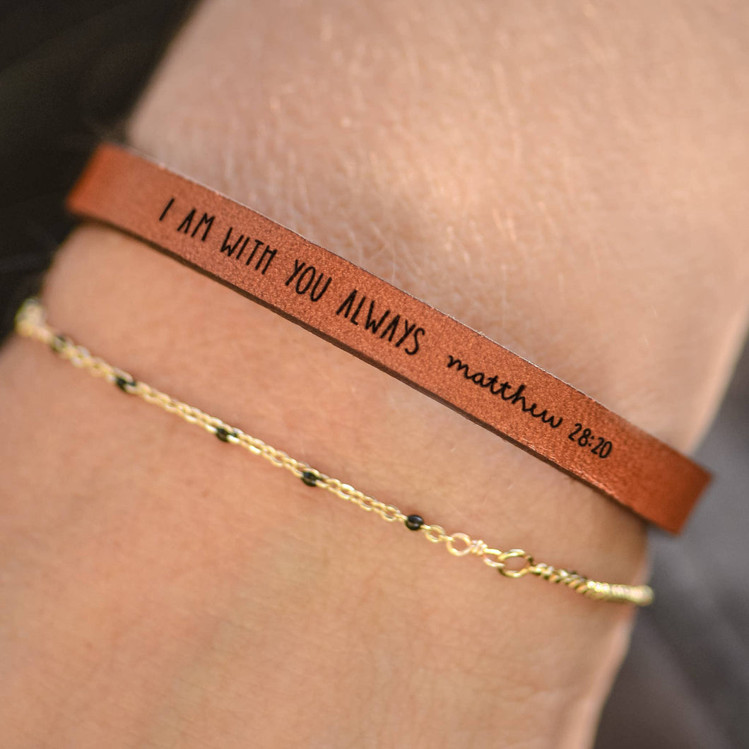 I Am With You Always - Kids Bracelet - Brown Leather