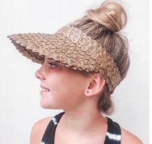 Load image into Gallery viewer, Kids Straw Sun Visor - Tan and Rust
