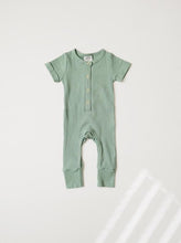 Load image into Gallery viewer, Wide Rib Henley Romper - Seafoam
